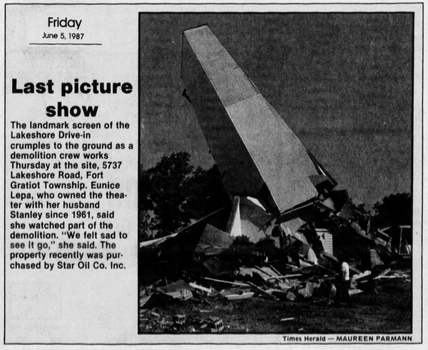 Lakeshore Drive-In Theatre - Screen Comes Down June 1987 (newer photo)
